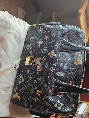 Dooney & Bourke Black Multicolor Peacock-Print Satchel